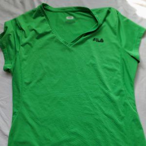 Neon green Fila sz XL tee shirt V neck